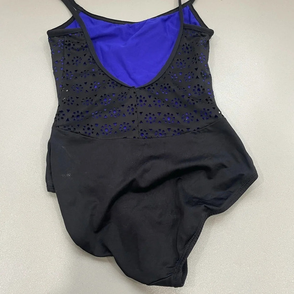Motionwear Leotard Black with Blue Geometric Cutouts Size MA Medium Adult - Picture 2 of 6